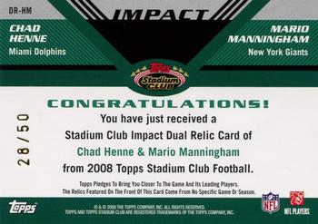 2008 Stadium Club - Impact Relics Dual #DR-HM Chad Henne / Mario Manningham Back