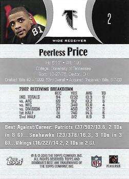 2003 Bowman's Best #2 Peerless Price Back