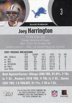 2003 Bowman's Best #3 Joey Harrington Back