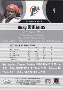 2003 Bowman's Best #4 Ricky Williams Back
