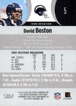 2003 Bowman's Best #5 David Boston Back