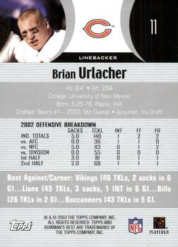 2003 Bowman's Best #11 Brian Urlacher Back