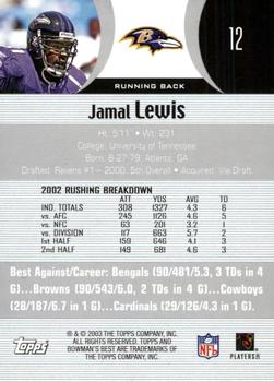 2003 Bowman's Best #12 Jamal Lewis Back