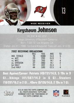 2003 Bowman's Best #13 Keyshawn Johnson Back