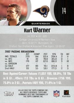 2003 Bowman's Best #14 Kurt Warner Back