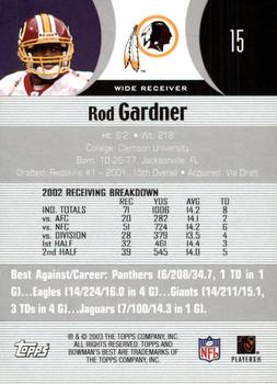 2003 Bowman's Best #15 Rod Gardner Back