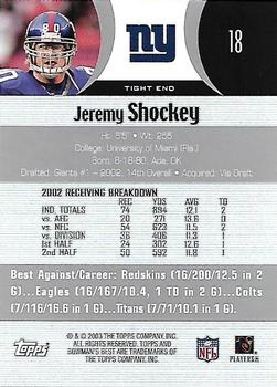 2003 Bowman's Best #18 Jeremy Shockey Back