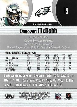 2003 Bowman's Best #19 Donovan McNabb Back