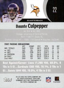 2003 Bowman's Best #22 Daunte Culpepper Back