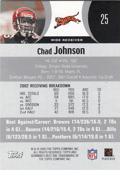 2003 Bowman's Best #25 Chad Johnson Back