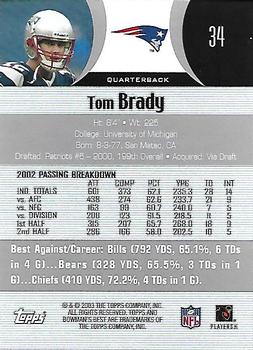2003 Bowman's Best #34 Tom Brady Back