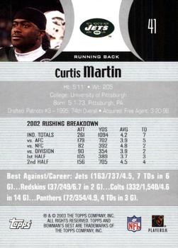2003 Bowman's Best #41 Curtis Martin Back