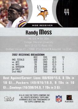 2003 Bowman's Best #44 Randy Moss Back