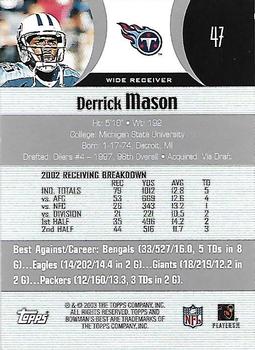 2003 Bowman's Best #47 Derrick Mason Back