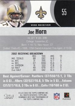 2003 Bowman's Best #55 Joe Horn Back