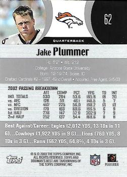 2003 Bowman's Best #62 Jake Plummer Back