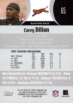 2003 Bowman's Best #65 Corey Dillon Back