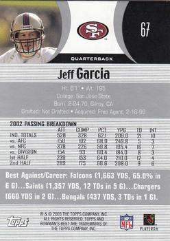 2003 Bowman's Best #67 Jeff Garcia Back