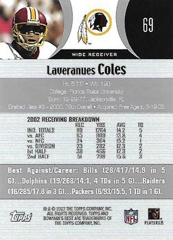 2003 Bowman's Best #69 Laveranues Coles Back