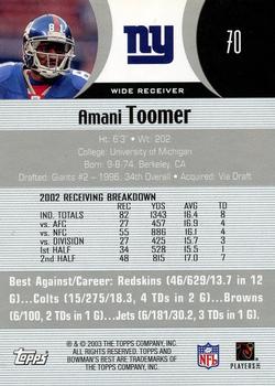 2003 Bowman's Best #70 Amani Toomer Back