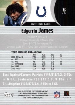 2003 Bowman's Best #76 Edgerrin James Back