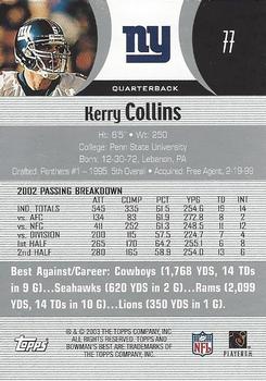 2003 Bowman's Best #77 Kerry Collins Back