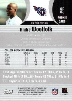 2003 Bowman's Best #85 Andre Woolfolk Back