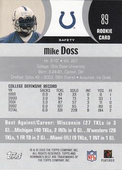 2003 Bowman's Best #89 Mike Doss Back