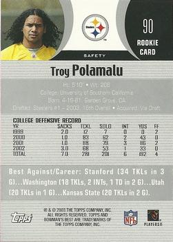2003 Bowman's Best #90 Troy Polamalu Back