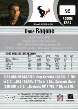 2003 Bowman's Best #96 Dave Ragone Back