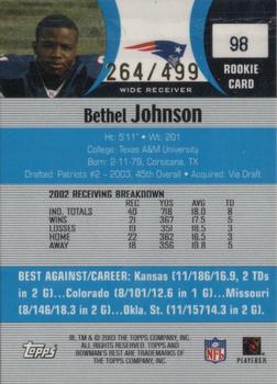 2003 Bowman's Best #98 Bethel Johnson Back