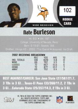2003 Bowman's Best #102 Nate Burleson Back