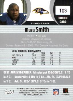2003 Bowman's Best #103 Musa Smith Back