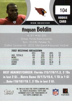 2003 Bowman's Best #104 Anquan Boldin Back