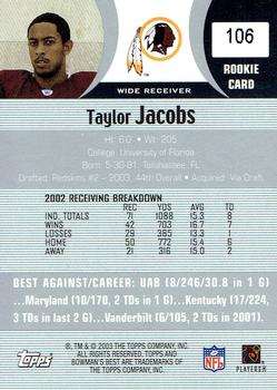2003 Bowman's Best #106 Taylor Jacobs Back