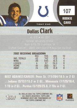 2003 Bowman's Best #107 Dallas Clark Back