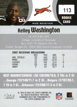 2003 Bowman's Best #113 Kelley Washington Back