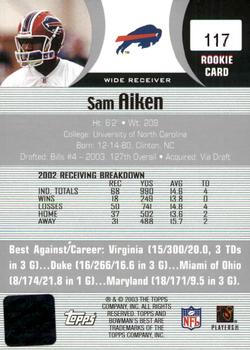 2003 Bowman's Best #117 Sam Aiken Back