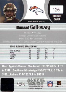 2003 Bowman's Best #125 Ahmaad Galloway Back