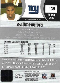 2003 Bowman's Best #138 Osi Umenyiora Back