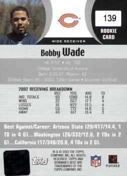 2003 Bowman's Best #139 Bobby Wade Back