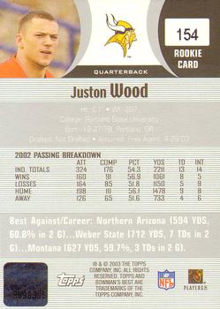 2003 Bowman's Best #154 Juston Wood Back