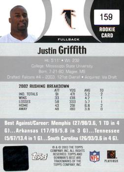 2003 Bowman's Best #159 Justin Griffith Back