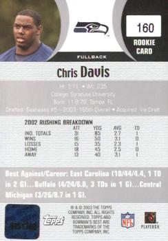 2003 Bowman's Best #160 Chris Davis Back