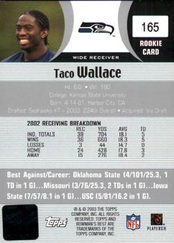 2003 Bowman's Best #165 Taco Wallace Back