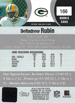 2003 Bowman's Best #166 DeAndrew Rubin Back