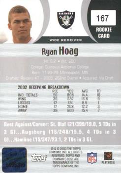 2003 Bowman's Best #167 Ryan Hoag Back