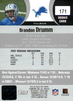 2003 Bowman's Best #171 Brandon Drumm Back