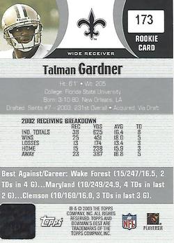 2003 Bowman's Best #173 Talman Gardner Back