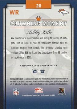 2003 Donruss Gridiron Kings #28 Ashley Lelie Back